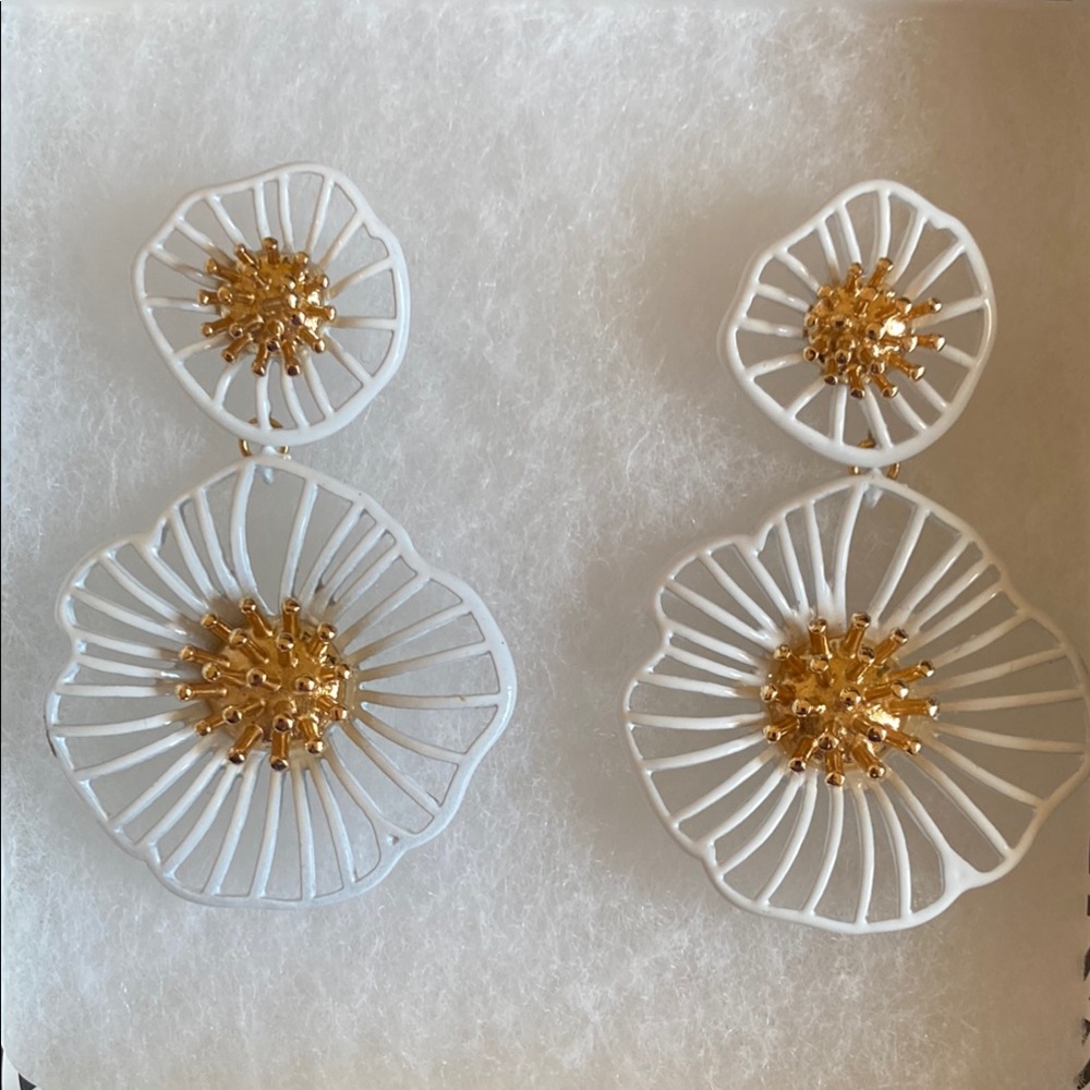 Chic White and Gold Floral Earrings